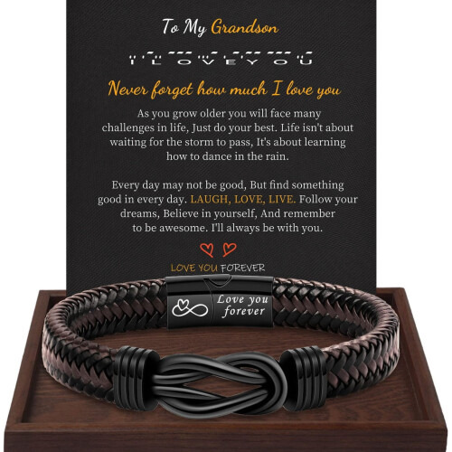 Pulseira de couro com nó infinito para homens, 19 cm (7,5 polegadas).