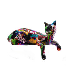 Sculpture de chat graffiti, statue décorative pour étagère