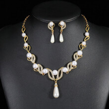 Pearl Necklace and Earrings Set Alloy Droplet Style
