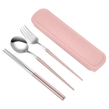 Campingbesteck-Set aus Edelstahl, rosa, 3-teilig