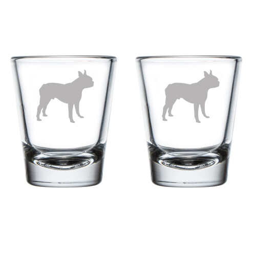 Borrelglaasjes Boston Terrier, set van 2, 50 ml.