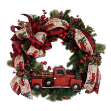 16 inch rustieke kerstslinger met rode vrachtwagen, kerstkrans van rotan voor de feestdagen