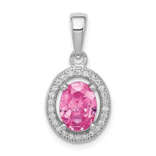 Ciondolo ovale in argento sterling rodiato con zirconi rosa e bianchi.