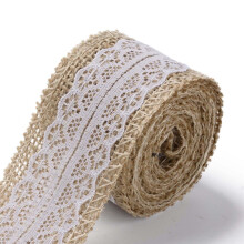 rolă panglică de pânză de sac, panglică de iută cu dantelă pentru confecționarea bijuteriilor, albă, 1-1/2 inch (38 mm), aproximativ 2
