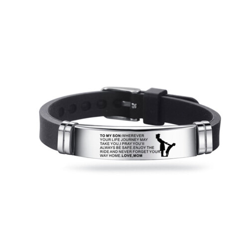 Pulseira inspiradora de aço e silicone, presente da mãe e do pai para o filho.