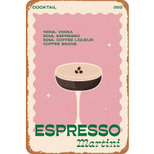 Retro Espresso Martini metalen wanddecoratie 8x12 inch
