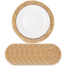Woven placemats natural water hyacinth round 13" set of 8