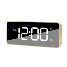 LED Digital Alarm Clock with USB Charger and Mirror Gold