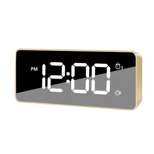 LED Digital Alarm Clock with USB Charger and Mirror Gold