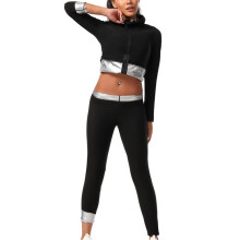 (L) Women Sauna Suit Set, Zipper Hoodie Sweat Workout Set, Long Sleeve Fitness Training Sportswear