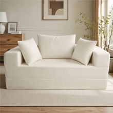 Multifunktionales, freistehendes, faltbares 2-in-1-Schlafsofa aus Cord, ovales Gästebett mit 3 Kissen