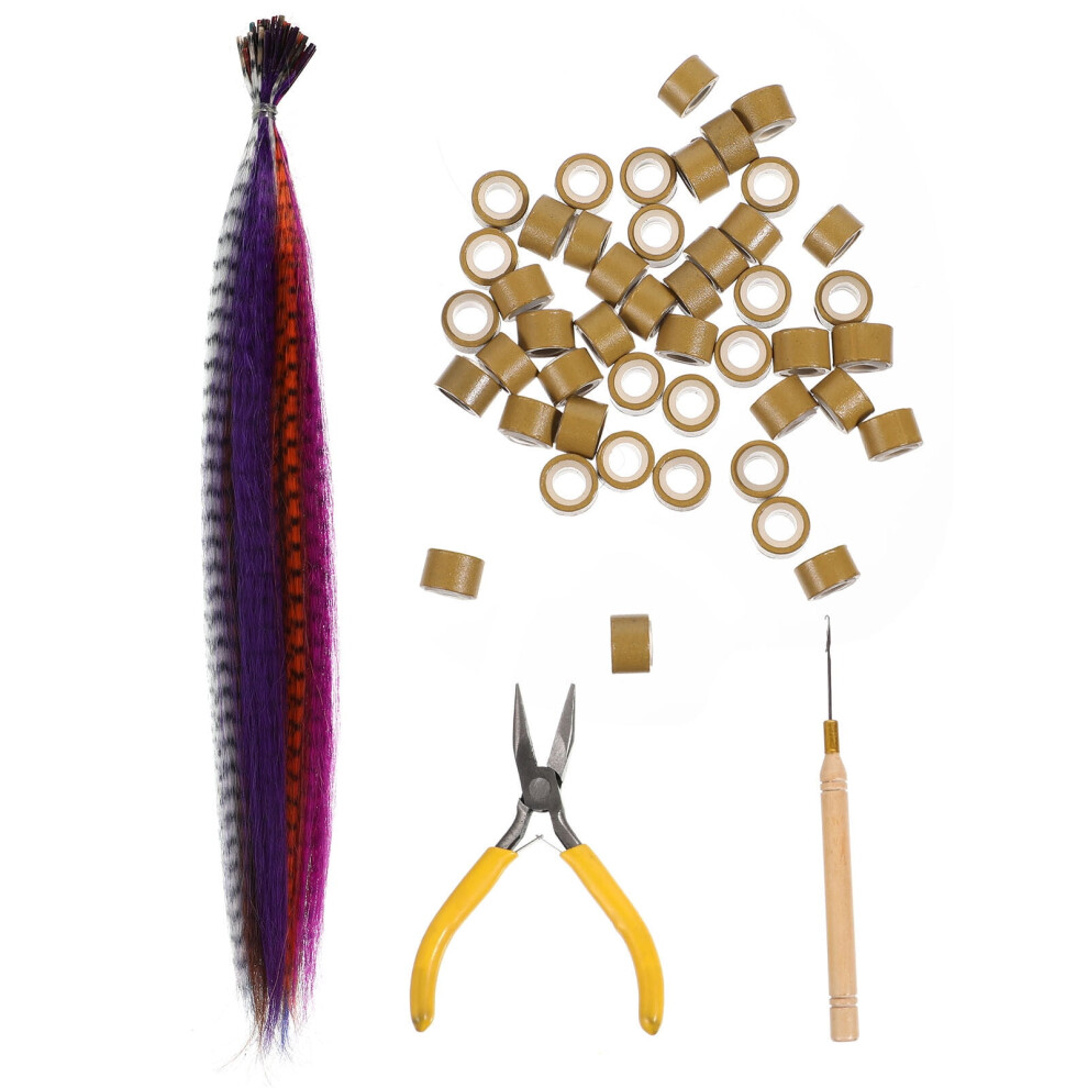 Synthetic Feather Hair Extensions Kit with Tools 50 pcs