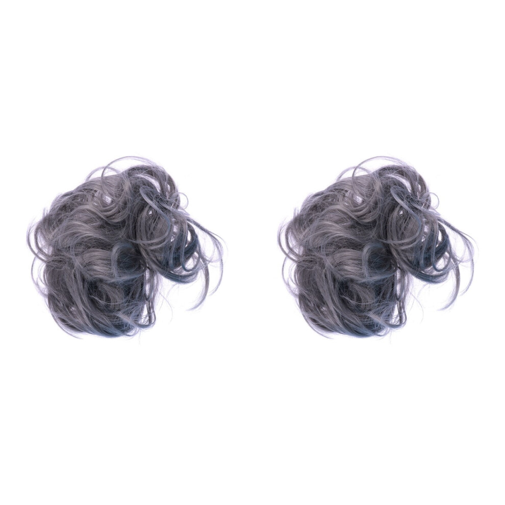 Wavy Bun Hairpiece with Bangs Clip-On Ponytail Extension 2