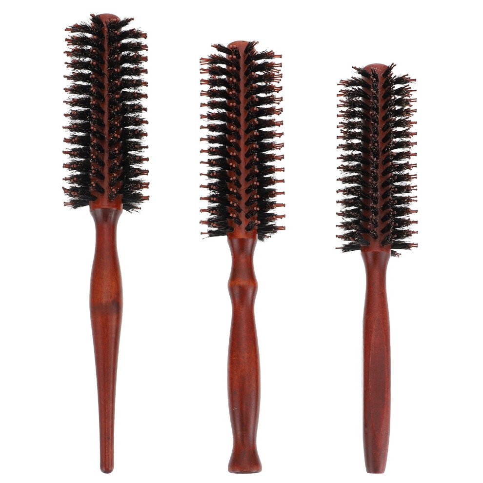 Round Bristle Hair Brush Natural Wood Handle 3 pcs