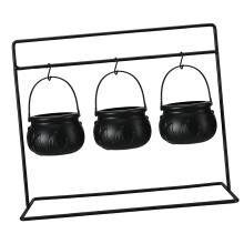 Halloween candy bowls black witch theme iron rack set of 3