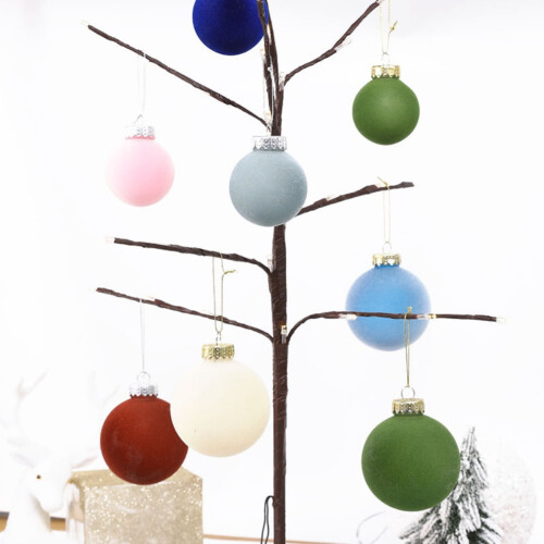 Velvet Flocked Christmas Tree Ornaments 12pcs 2