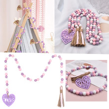 Valentine's Day wooden pendant bead string with tassel