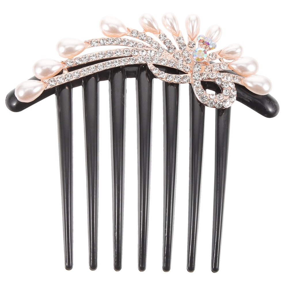 Women's rhinestone pearl side comb hairpin