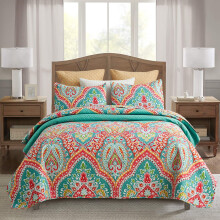 Ensemble de courtepointe JML queen réversible 3 pièces turquoise mandarine