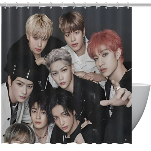 Cortina de chuveiro Stray Kids SKZ com ganchos, 72x72 polegadas.