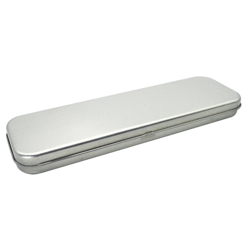 Iron Tin Pencil Case Rectangular Silver 1pc