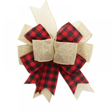 Black and Red Buffalo Plaid Bow Christmas Wreath 9.4x11.8 in