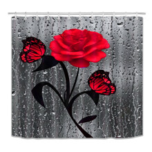 Rideau de douche Rose 183 x 183 cm - Décoration de salle de bain Saint-Valentin, tissu imperméable à motif floral et végétal, compatible avec