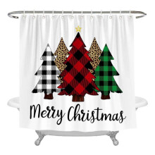 Rideau de douche style ferme de Noël, motif à carreaux Buffalo noir et blanc, décoration de salle de bain avec sapin, rideau de bain imperméable