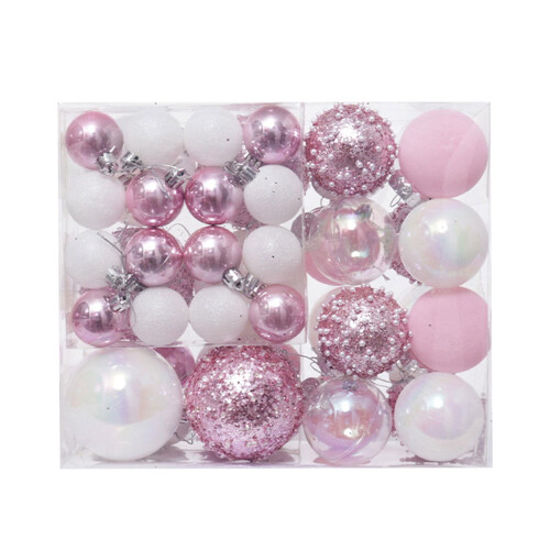Christmas Ball Ornaments Pink White 46 pcs 2