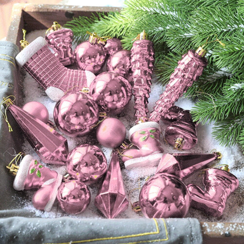 Christmas Tree Ornament Plastic Pink 21PCS 1