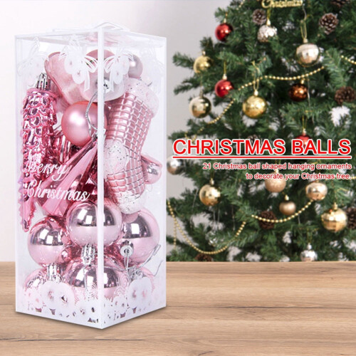 Christmas Tree Ornament Plastic Pink 21PCS 2