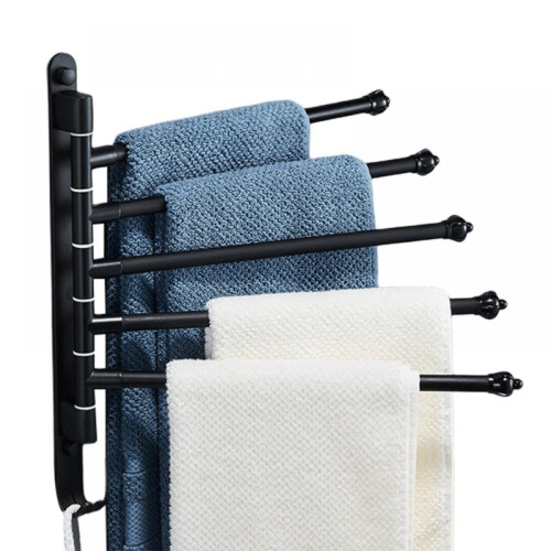 Black Bathroom Towel Rack 5-Arm Wall Mounted