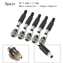 DC5,52,1 mm han-til-hun-stikadapter, 5 par