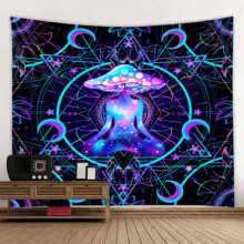 Gobelin z mandalą Prettyui Mushroom Indian, wiszący na ścianę, cygański, psychodeliczny, czarnoksięski, 59*78 cali, B