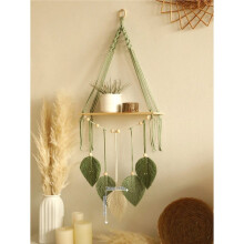 Handmade Macrame Wall Hanging Shelf Woven Leaves Decoration Wooden Floating Shelves Bedroom Home Decoration Leaf Wall