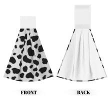 Serviettes de toilette en fausse fourrure de vache noire et blanche avec boucle velcro