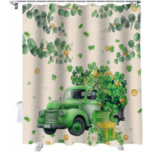 Perdea de duș cu trifoi verde și eucalipt, model norocos, 60x72 cm