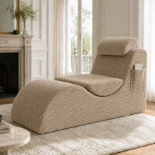 Platzsparender, ergonomischer Lounge-Sessel mit abnehmbarem Kissen und seitlicher Aufbewahrungstasche für kleine Wohnungen, Khaki
