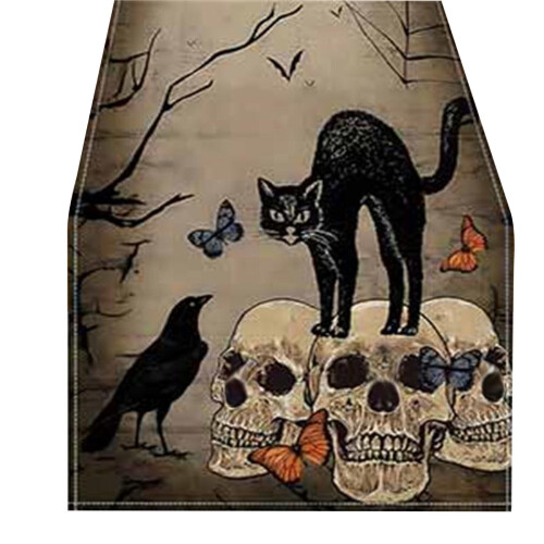 Τραπεζομάντιλο Halloween με εκτύπωση κολοκύθας και νεκροκεφαλή 72x14 ίντσες 1