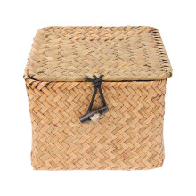 Boîte à thé carrée en paille tressée avec couvercle, petite taille, orange