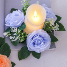 Ghirlanda di rose con candele e fiori artificiali in seta, anello da 30 cm