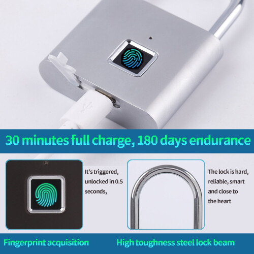 RnemiTe-amo Fingerprint Padlock Waterproof USB Rechargeable 2