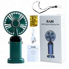 Ventilador portátil com bateria de 4000mAh, 5 velocidades e autonomia de até 48 horas.