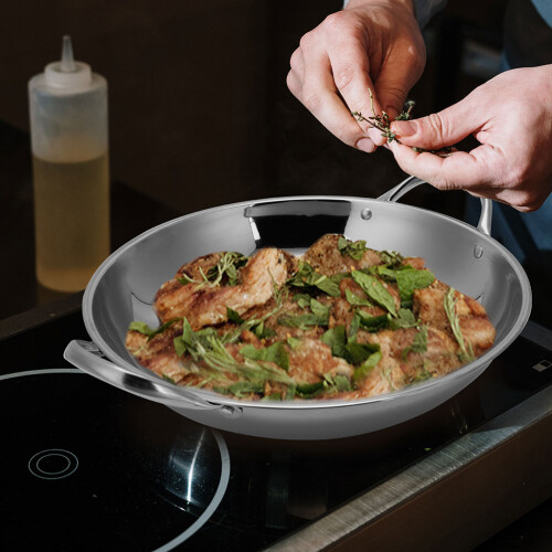 Eease stainless steel wok pan 24 cm dual handle 2