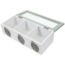 Organisateur de sachets de thé en bois avec fenêtre transparente et 3 compartiments