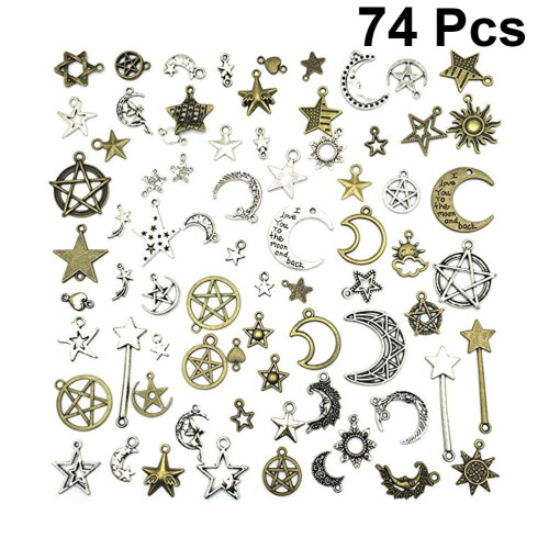 Pingentes de estrela e lua para confecção de joias DIY (74 peças) 1