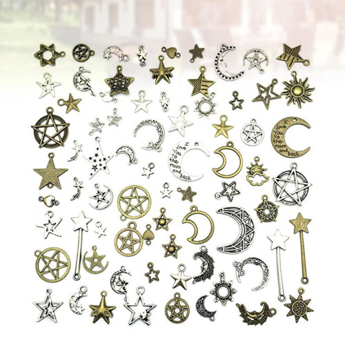 Pingentes de estrela e lua para confecção de joias DIY (74 peças) 2