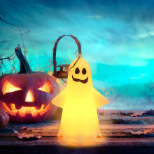 Halloweenská ruční světla s duchy, LED bezplamenná dekorační sada
