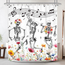 Perdea de duș cu craniu, saxofon gotic cu schelet, 60x72inch