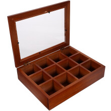 Porte-sachets de thé en bois avec couvercle transparent, 12 compartiments